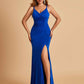 Jersey Mermaid Bridesmaid Dresses Spaghetti Straps V-neck Side Slit Floor Length