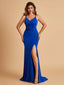 Jersey Mermaid Bridesmaid Dresses Spaghetti Straps V-neck Side Slit Floor Length