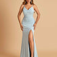 Sexy Jersey Mermaid Bridesmaid Dresses Spaghetti Straps V-neck Criss Cross Side Slit Floor Length