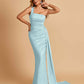 Sexy Satin One Shoulder Mermaid Bridesmaid Dresses Pleats Floor Length