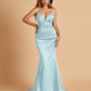Satin Mermaid V-neck Bridesmaid Dresses Spaghetti Straps Floor Length