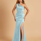 Sexy Satin Key Hole Bridesmaid Dresses One Shoulder Key Hole Floor Length Sheath For Sale