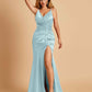 Sexy Satin Mermaid Bridesmaid Dresses Spaghetti Straps V-neck Side Slit Half Open Back