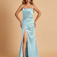 Sexy Satin Spaghetti Straps Bridesmaid Dresses Open Back Mermaid Floor Length Unique