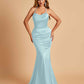 Sexy Satin Mermaid Prom Dresses Spaghetti Straps Scoop Criss-cross Back