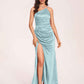 Satin Halter Pleats Sheath Bridesmaid Dresses Side-Slit Floor Length Sleeveless