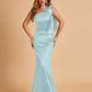 Sexy Satin One Shoulder Bridesmaid Dresses Long Zipper Side Floor Length Sheath