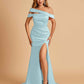 Unique Satin Mermaid Prom Dresses With Off Shoulder Straps Side Slit Floor Length