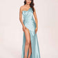 Sexy Satin One-shoulder Prom Dresses Side Slit Sheath Floor Length Long