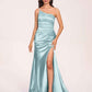 Satin One-shoulder Mermaid Bridesmaid Dresses Side Slit Pleats Floor Length