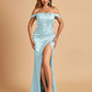 Satin Corset Off Shoulder Bridesmaid Dresses Sheath Side Slit Floor Length