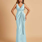 Sexy Satin Sheath V-neck Bridesmaid Dresses Strapless Floor Length