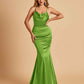 Satin Mermaid Open Back Bridesmaid Dresses Spaghetti Straps Scoop Floor Length