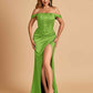 Satin Corset Off Shoulder Prom Dresses Sheath Side Slit Floor Length