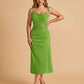 Sexy Satin Midi Prom Dresses Spaghetti Straps Slip Scoop Side Slit