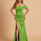 Satin One-shoulder Long Bridesmaid Dresses Side Slit With Pleats Mermaid