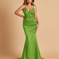 Satin Mermaid V-neck Bridesmaid Dresses Spaghetti Straps Floor Length