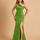 Sexy Satin Key Hole Bridesmaid Dresses One Shoulder Key Hole Floor Length Sheath For Sale