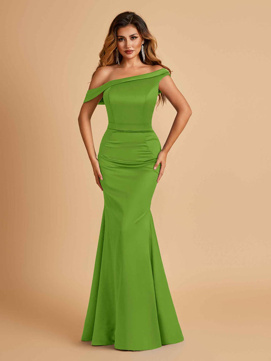Charming Satin Off Shoulder Mermaid Bridesmaid Dresses Straps Floor Length