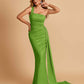 Sexy Satin One Shoulder Mermaid Bridesmaid Dresses Pleats Floor Length