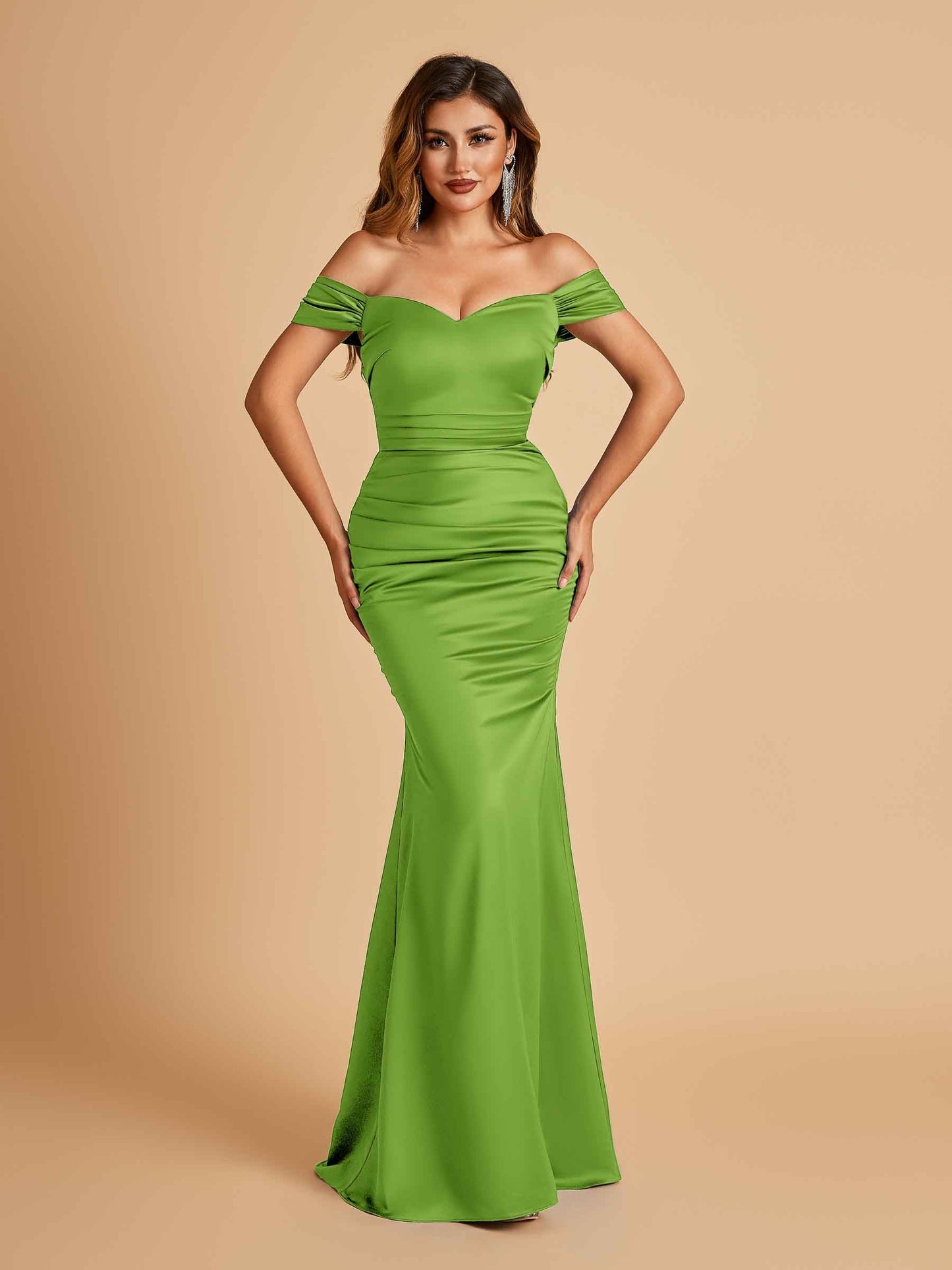 Satin Mermaid Off Shoulder Bridesmaid Dresses Sweetheart Floor Length For Sale
