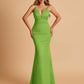 Satin Deep V-neck Mermaid Bridesmaid Dresses Open Back Floor Length