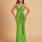 Sexy Satin Sheath V-neck Bridesmaid Dresses Strapless Floor Length