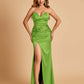 Sexy Satin Mermaid Long Bridesmaid Dresses Strapless Sweetheart Side Slit Floor Length
