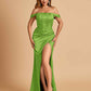 Satin Corset Off Shoulder Bridesmaid Dresses Sheath Side Slit Floor Length