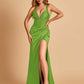Sexy Sweetheart Sheath Prom Dresses Spaghetti Straps Satin Side Slit Pleats Floor Length