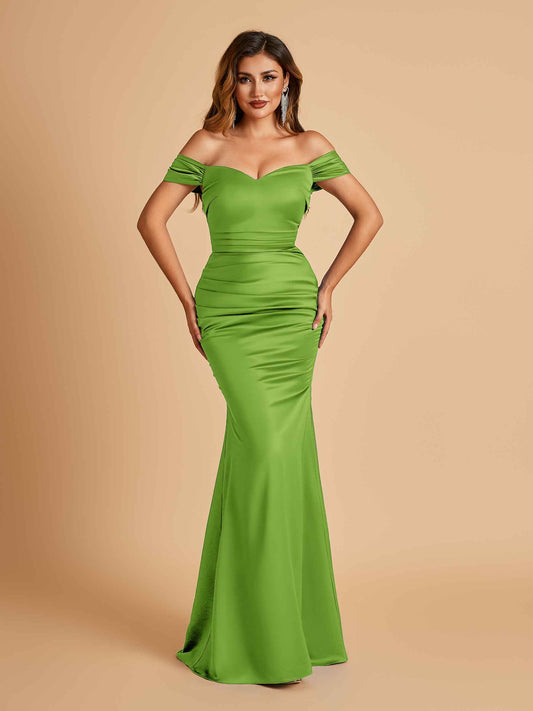 Satin Mermaid Off Shoulder Bridesmaid Dresses Sweetheart Floor Length