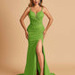Satin Mermaid Long Prom Dresses Spaghetti Straps Sweetheart Side Slit Floor Length
