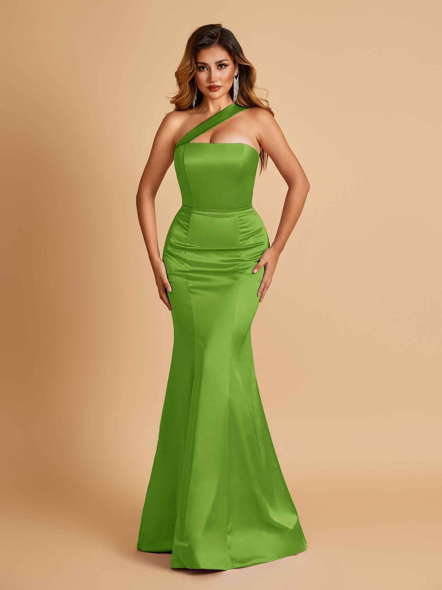Sexy Satin Mermaid Bridesmaid Dresses One Shoulder Floor Length