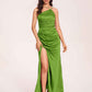 Satin Halter Pleats Sheath Prom Dresses Side-Slit Floor Length Sleeveless