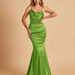 Satin Mermaid Open Back Prom Dresses Spaghetti Straps Scoop Floor Length