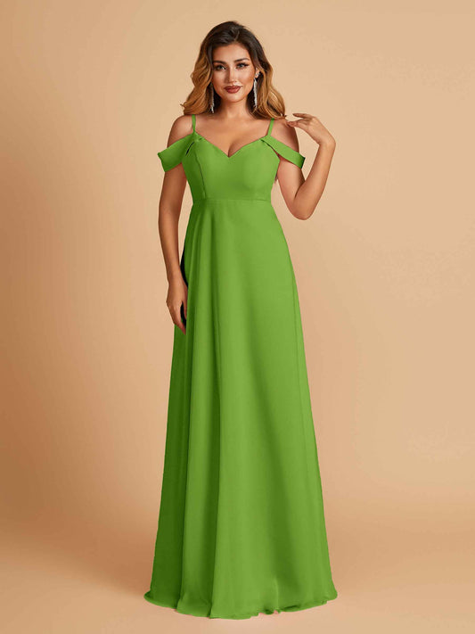 Chiffon Off-shoulder Long Bridesmaid Dresses V-neck Floor Length A-line