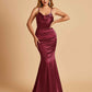 Satin Mermaid Open Back Bridesmaid Dresses Spaghetti Straps Scoop Floor Length