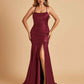 Sexy Satin Mermaid Prom Dresses Spaghetti Straps Scoop Side Slit Criss-cross Back