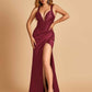Sexy Sweetheart Sheath Prom Dresses Spaghetti Straps Satin Side Slit Pleats Floor Length
