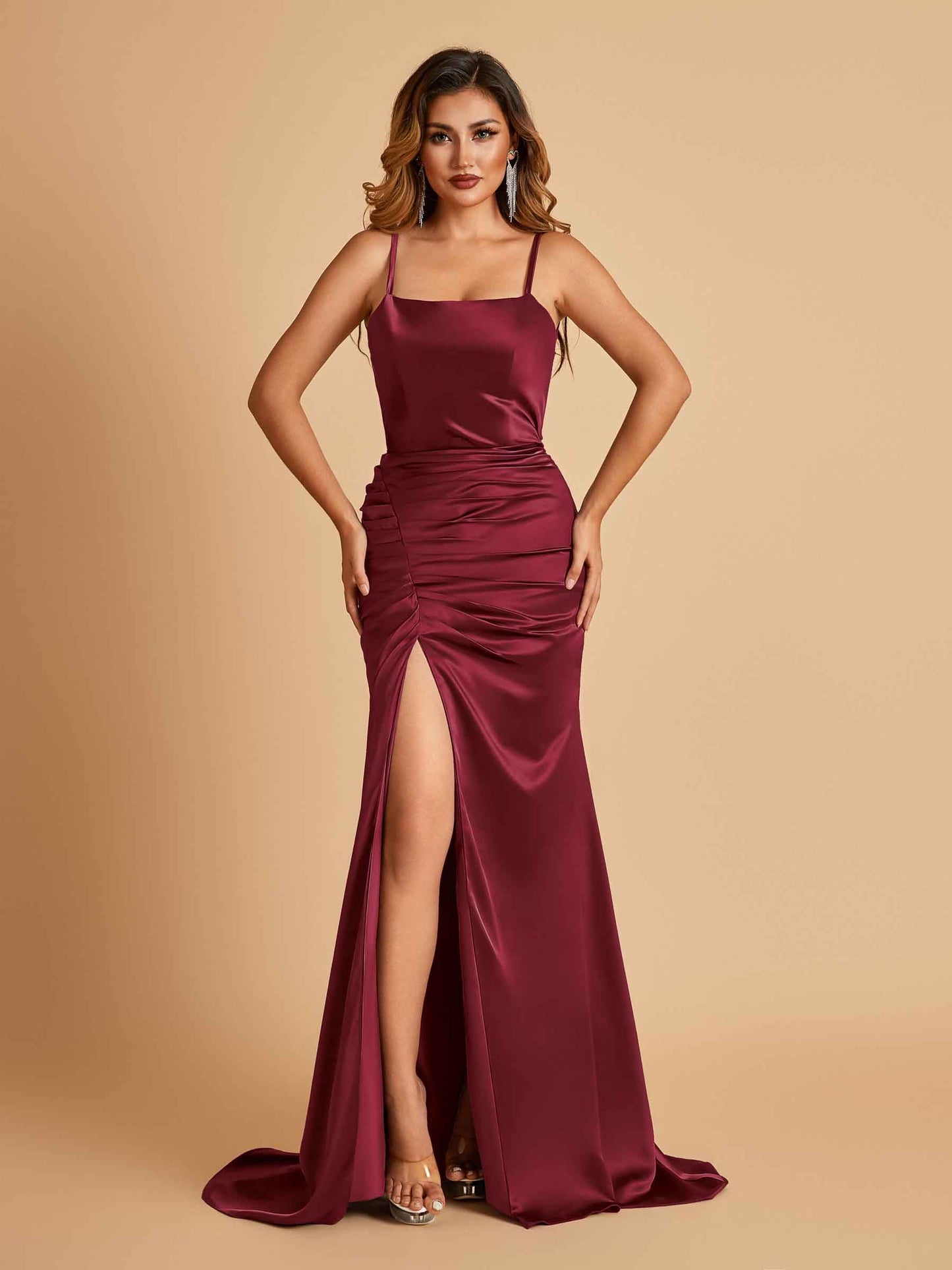 Sexy Satin Spaghetti Straps Prom Dresses Open Back Mermaid Floor Length Unique