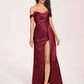 Elegant Satin Off Shoulder Prom Dresses Side-slit Sweetheart Floor Length Sheath