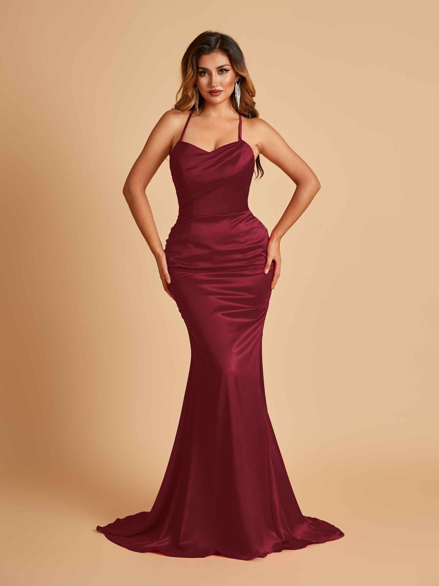 Sexy Satin Mermaid Prom Dresses Spaghetti Straps Scoop Criss-cross Back