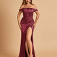 Satin Corset Off Shoulder Bridesmaid Dresses Sheath Side Slit Floor Length