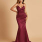 Satin Mermaid V-neck Bridesmaid Dresses Spaghetti Straps Floor Length