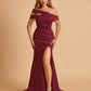 Unique Satin Mermaid Prom Dresses With Off Shoulder Straps Side Slit Floor Length