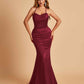 Sexy Satin Mermaid Bridesmaid Dresses Spaghetti Straps Scoop Criss-cross Back