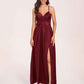Satin Spaghetti Straps A-line Bridesmaid Dresses Side Slit Floor Length