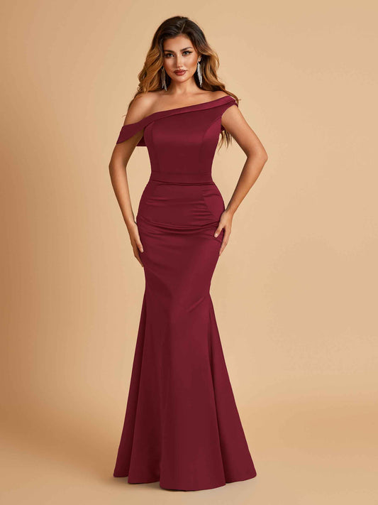 Charming Satin Off Shoulder Mermaid Bridesmaid Dresses Straps Floor Length