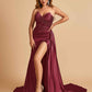 Sexy Satin Corset Prom Dresses Sweetheart Side Slit With Train Floor Length