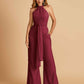 Chiffon Bridesmaid Jumpsuit Jewel Neck Sleeveless Floor Length With Pockets